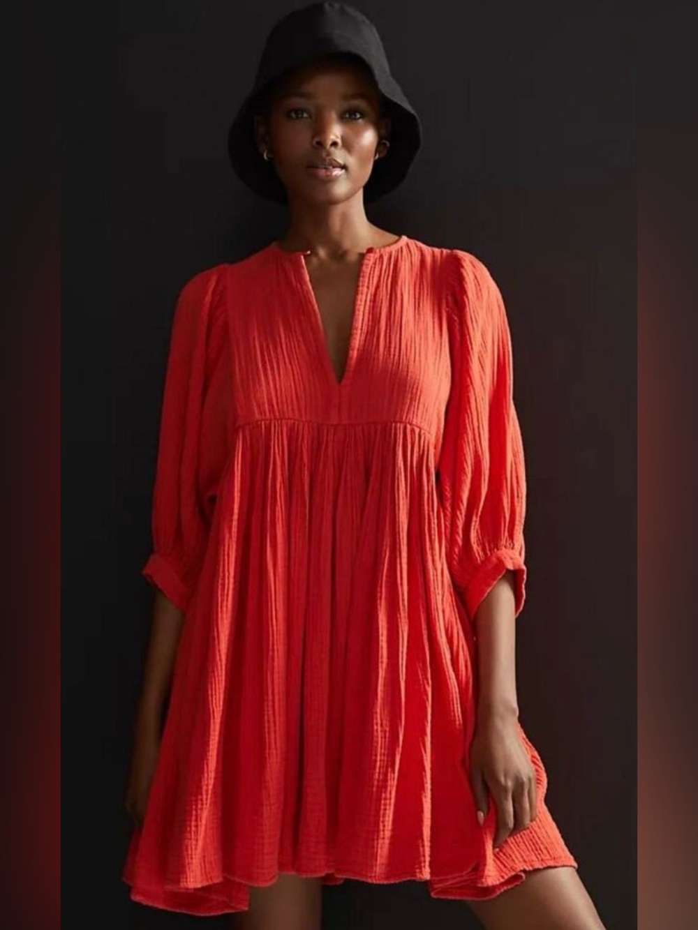 Anthropologie Sundry gauzy balloon sleeve full skirt dress